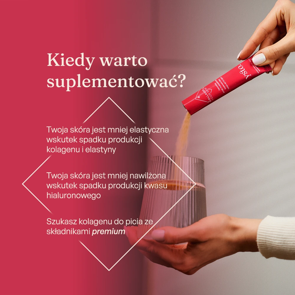 Ysto Collagen Your Skin uzupełnia poziom kolagenu, elastyny i kwasu hialuronowego w skórze.